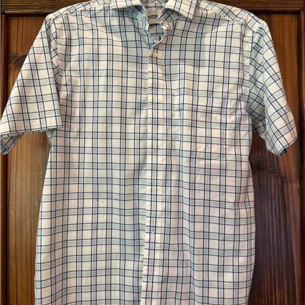 Roundtree & Yorke Blue and White Casual Button Down Shirt